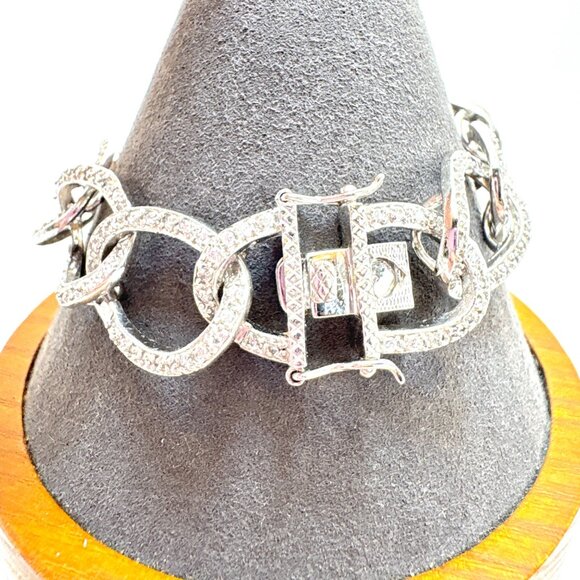 VTG Sterling Silver 925 Cubic Zirconia Oval Link Chain Bracelet Size 7.5" Length - Picture 4 of 10